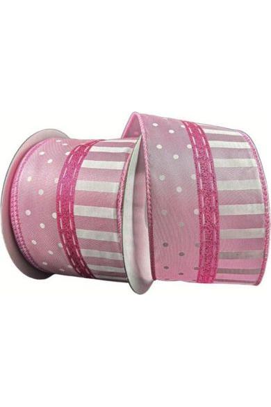 2.5&#x22; Dots and Stripes Whimsy Ribbon: Pink &#x26; White (10 Yards)