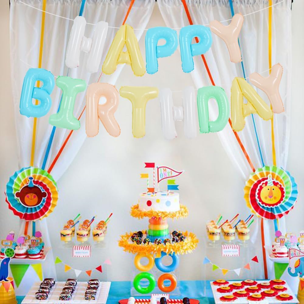 Light Colorful Happy Birthday Balloon Banner 16 Inch Mylar Foil Letters Birthday Sign Bunting for Girls Boys Kids &#x26; Adults Birthday Decorations and Party Supplies