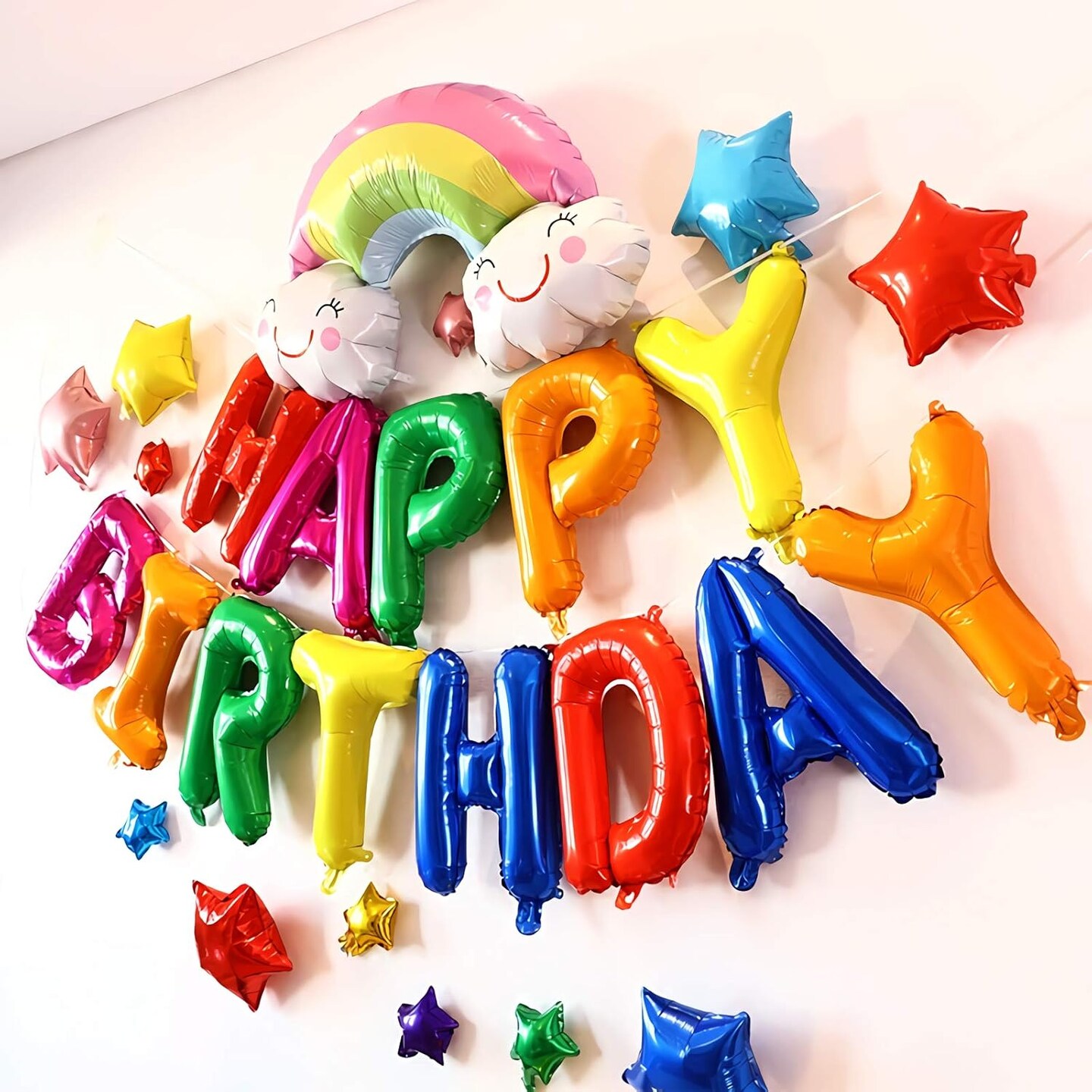 16 Inch Colorful Rainbow Happy Birthday Balloons Banner, Aluminum Foil Letters Multicolor Happy Birthday Balloon for Birthday Decorations Party Supplies