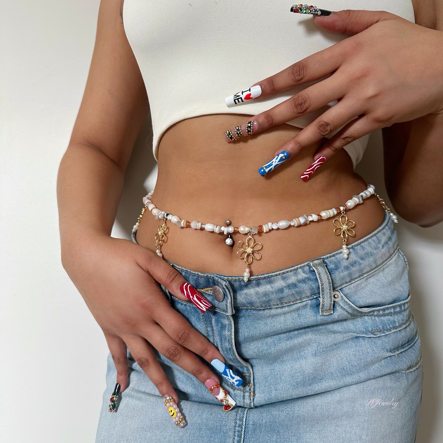 Beaded Waist Belly Chain 18K Flower Pendant | MakerPlace by 