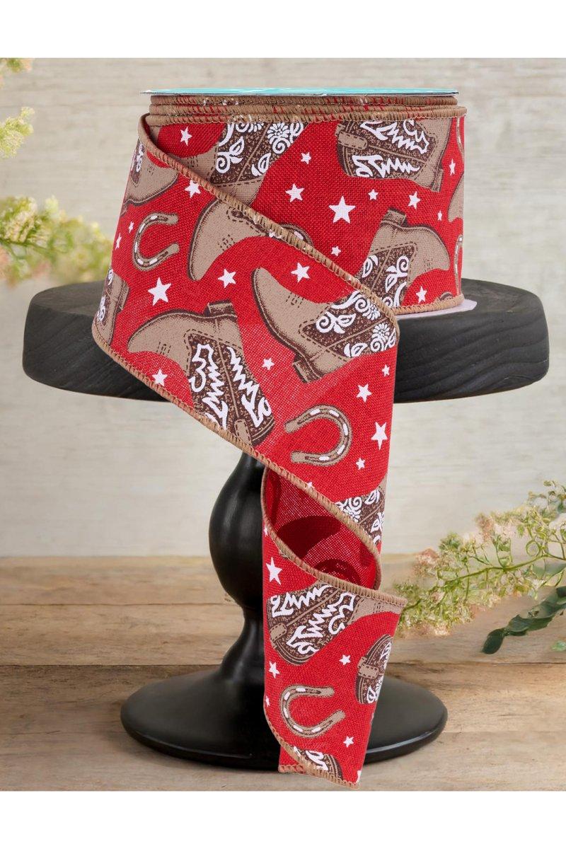 2.5&#x22; Cowboy Boots Ribbon: Red (10 Yards)