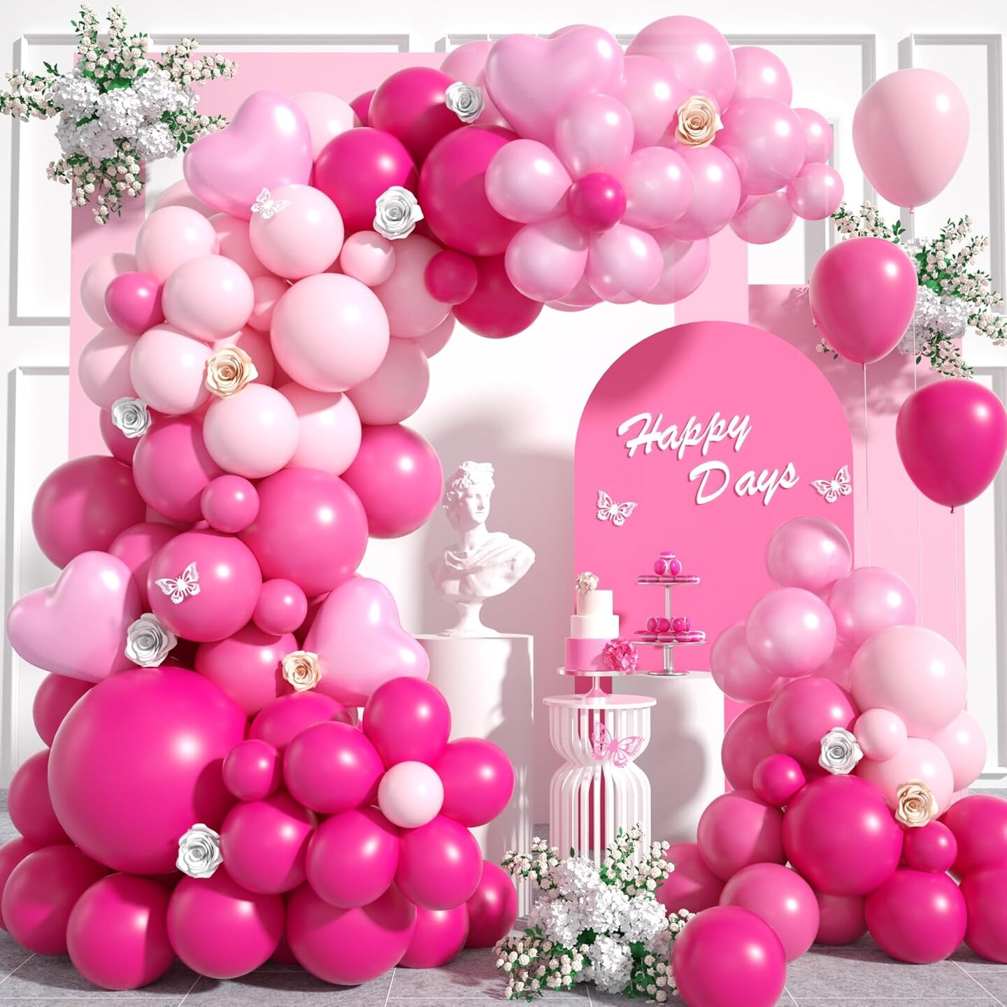 Pink Shades Balloons Arch Garland Kit, 106Pcs 18/12/10/5 Inch Hot Pink Balloons Pearl Pink Balloons Macaron Light Pink Balloons for Girl Women Birthday Baby Shower Wedding Valentine&#x27;s Day