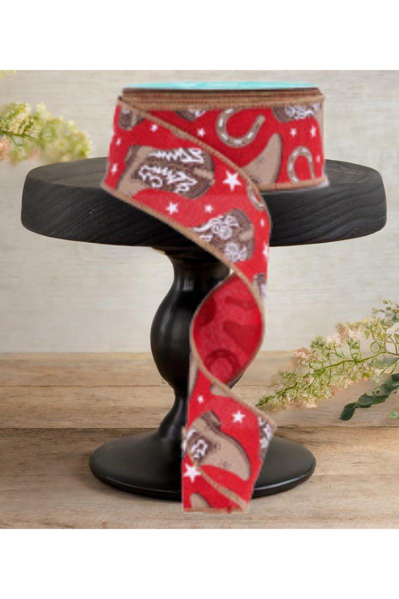 1.5&#x22; Cowboy Boots Ribbon: Red (10 Yards)