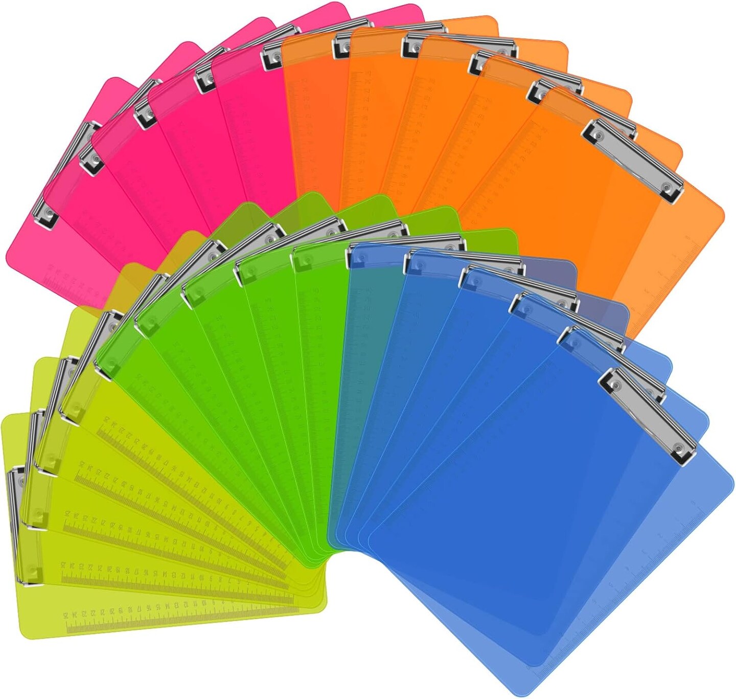 25-Pack Plastic Clipboards – Assorted Transparent Colors, A4 Letter Size for Office & Classroom