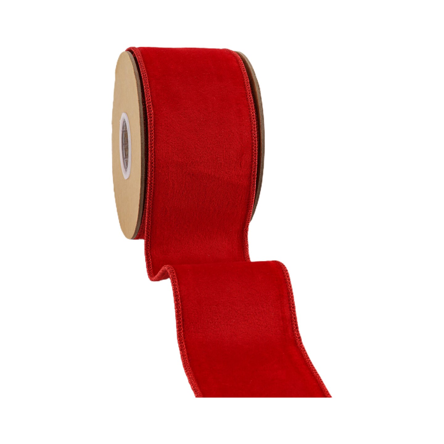LaRibbons 4" - 2 1/2" Wired Cozy Velvet Ribbon | Red w/ Double-Fused Metallic Red Dupioni | 10 Yard Roll