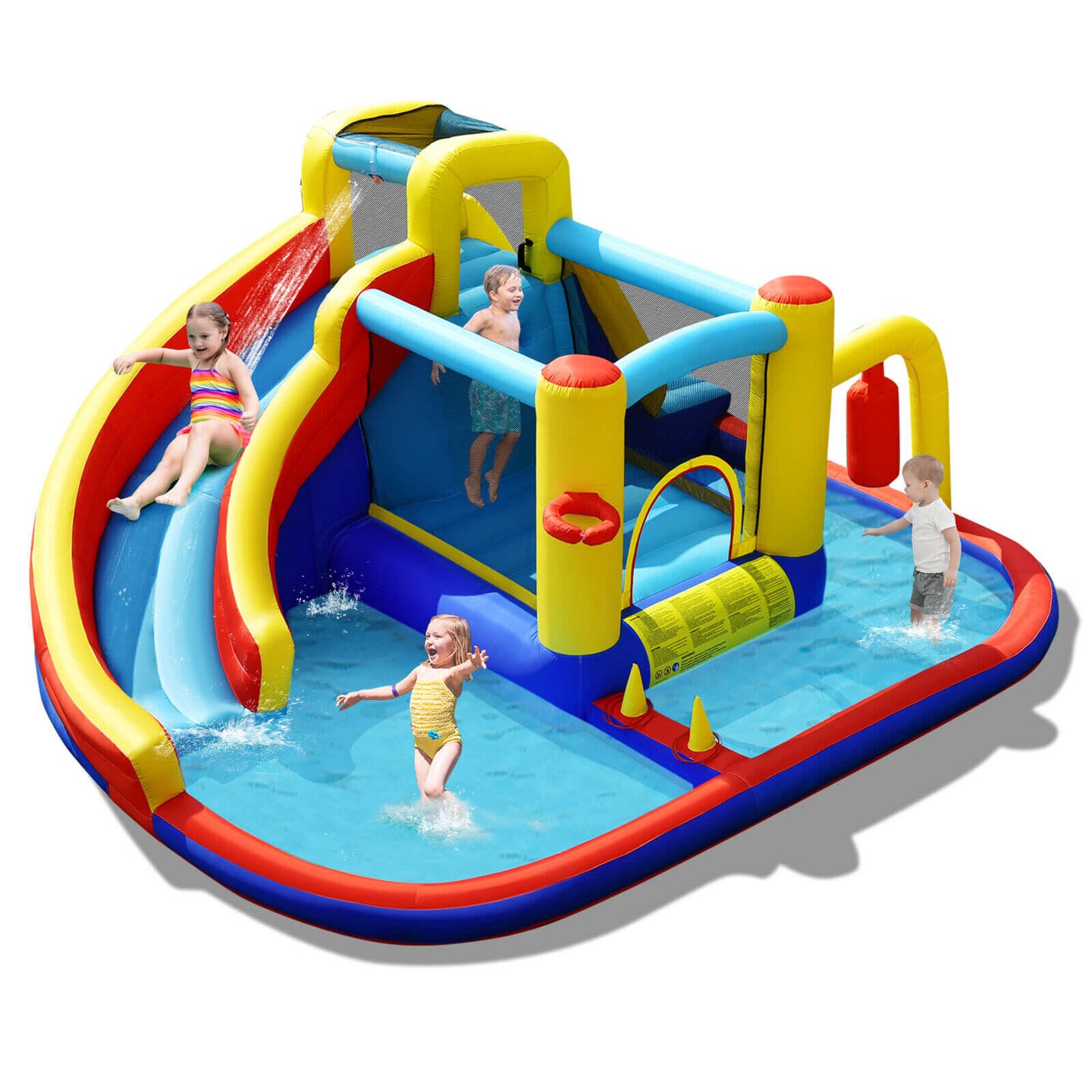 Kids 7-in-1 Inflatable Water Slide Bounce House with Climbing Wall and Splash Pool