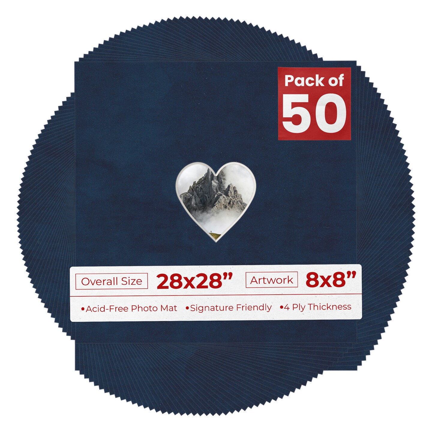 Navy Suede Mat Board for 28x28 Frames - Heart Opening for 8x8 Photos