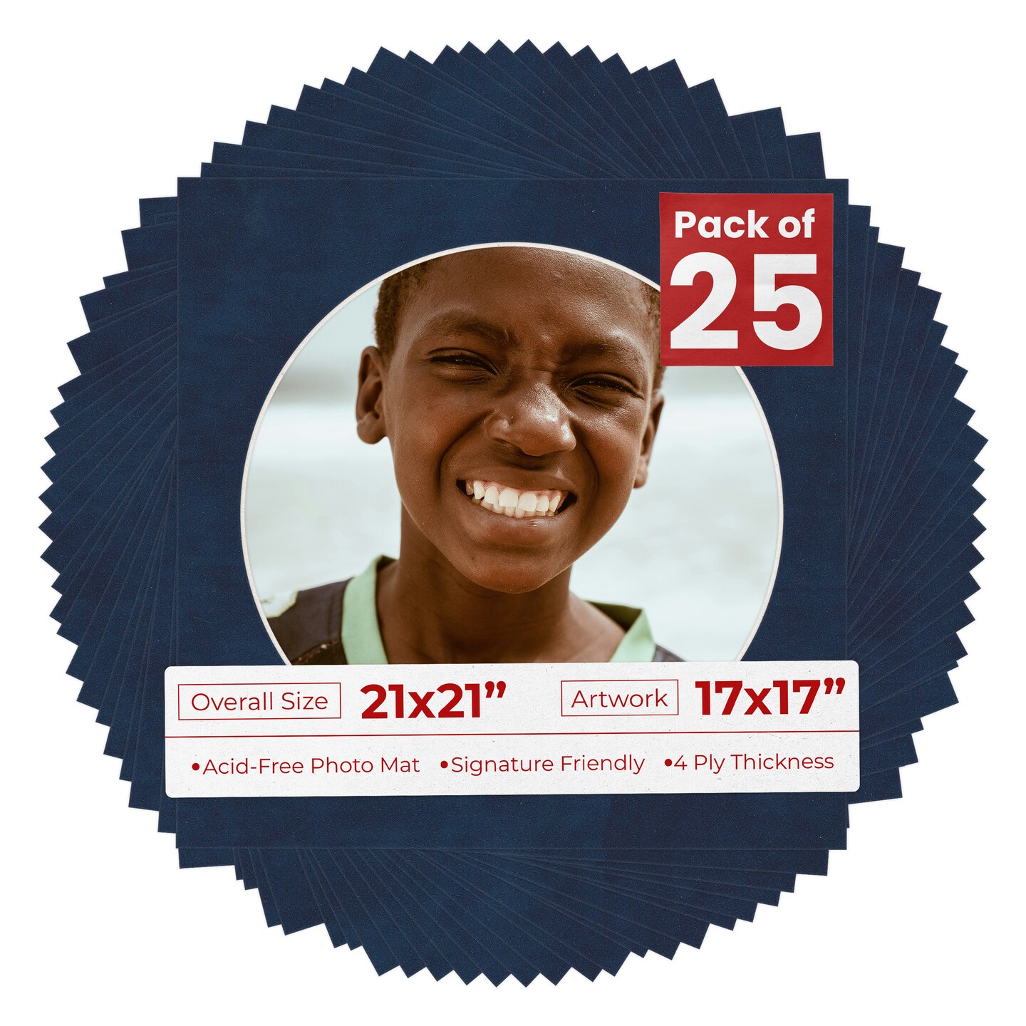 Navy Suede Mat Board for 21x21 Frames - Circle Opening for 17x17 Photos
