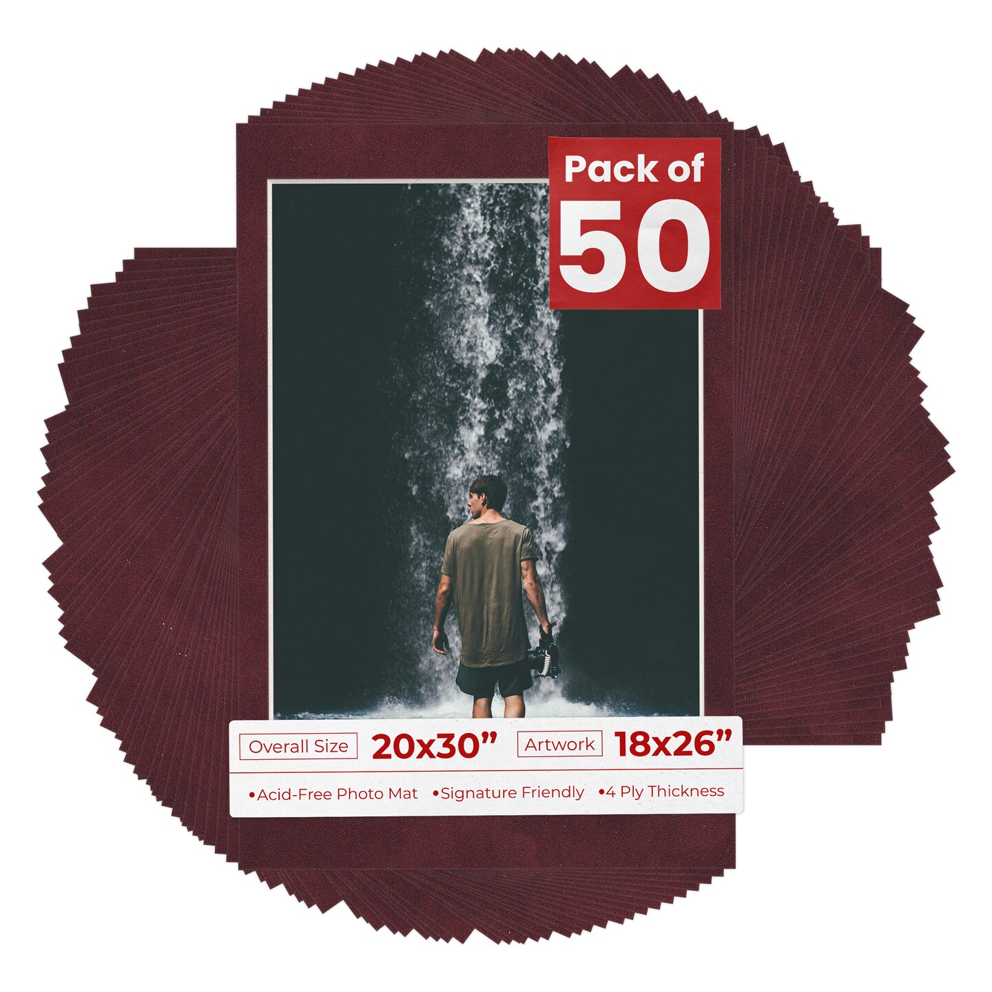Dark Red Suede Mat Board for 20x30 Frames - Fits 18x26 Photos