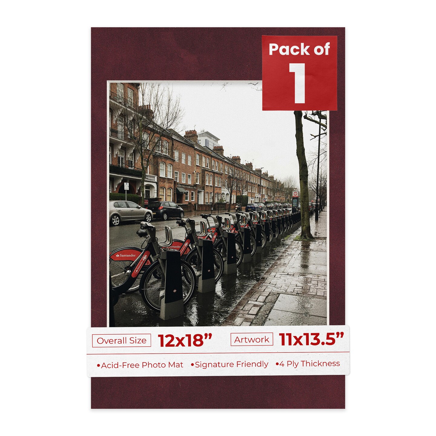 Dark Red Suede Mat Board for 12x18 Frames - Fits 11x13.5 Photos