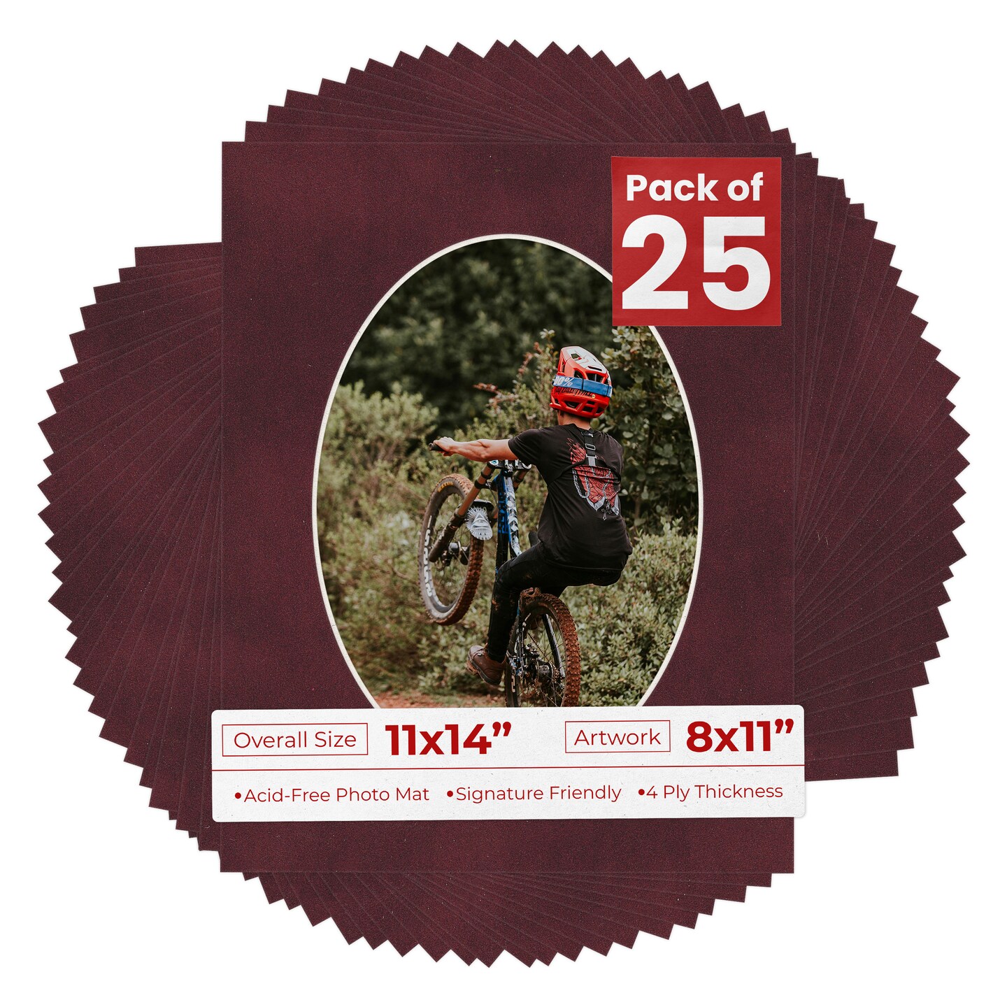 Dark Red Suede Mat Board for 11x14 Frames - Oval Opening for 8x11 Photos