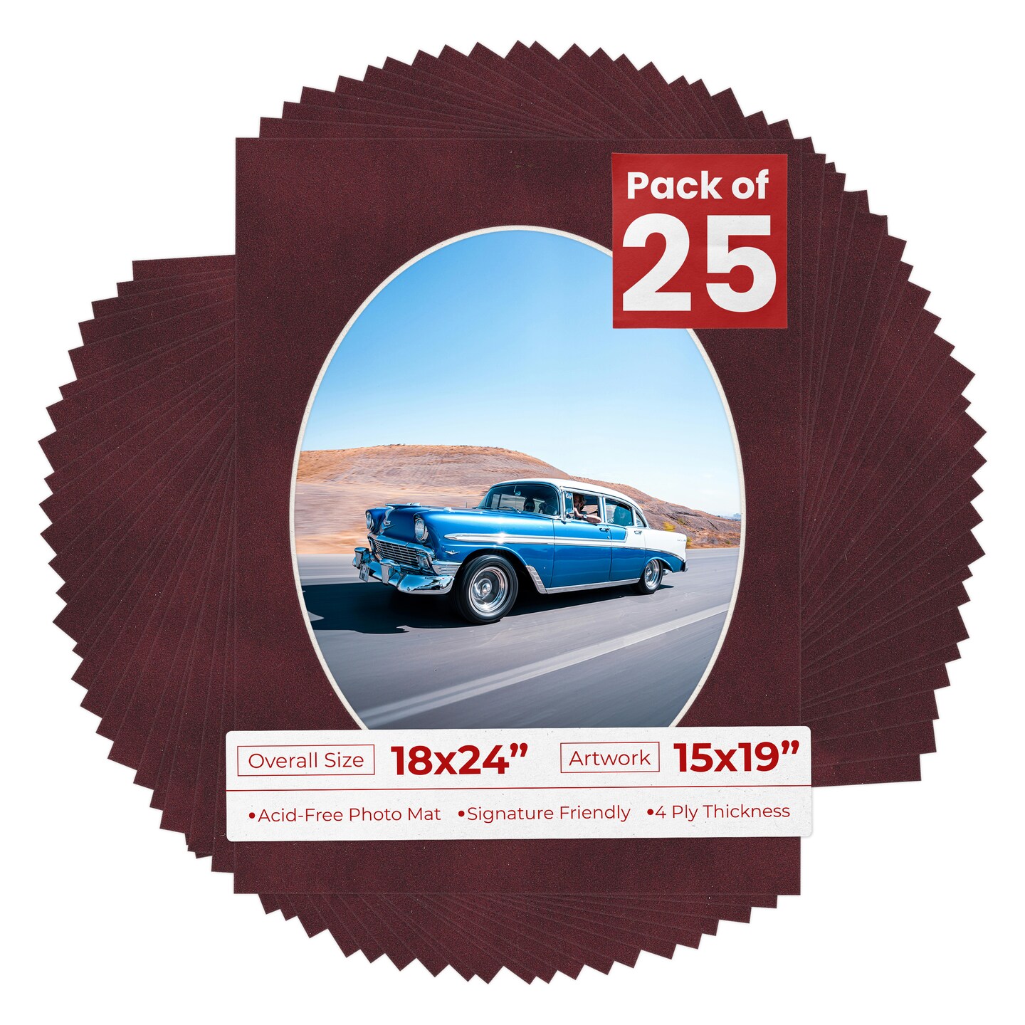 Dark Red Suede Mat Board for 18x24 Frames - Oval Opening for 15x19 Photos