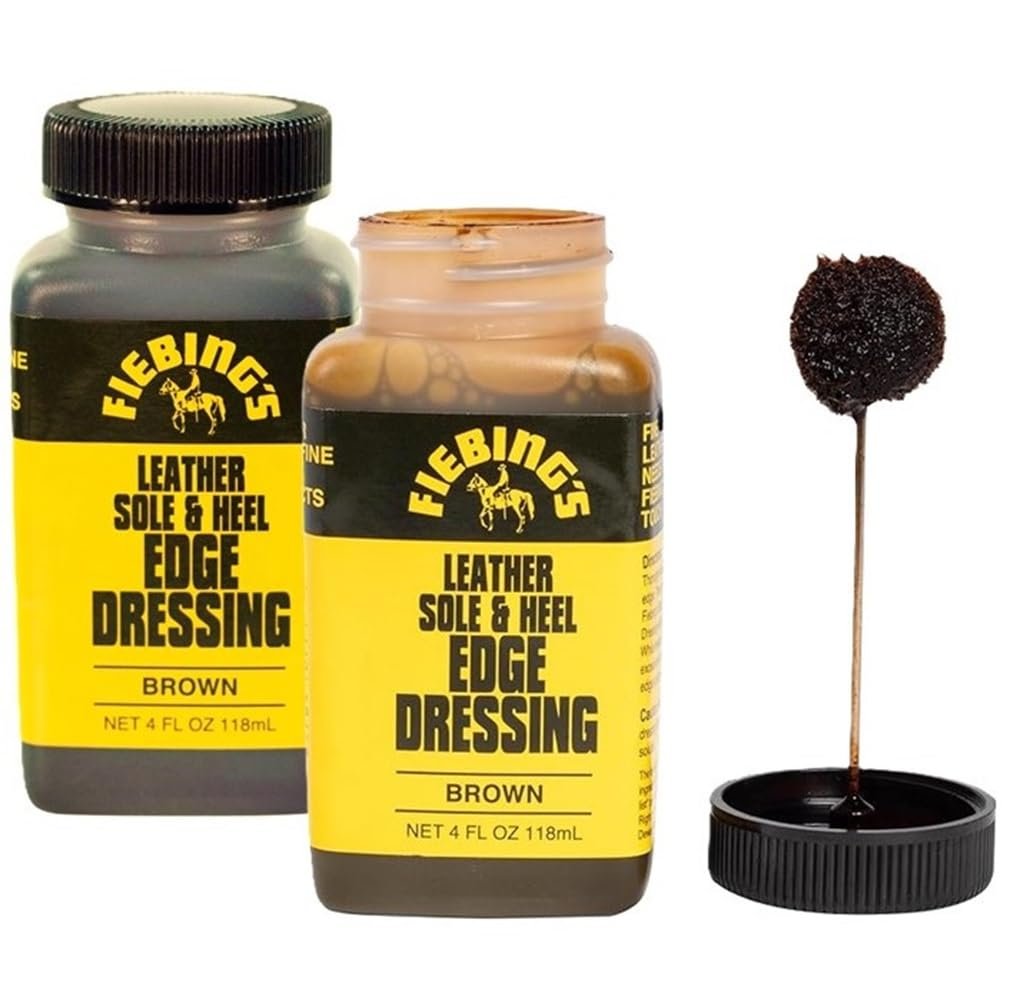 Fiebing's Leather Sole & Heel Edge Dressing, 2-Pack Black (4 oz) - High Gloss Shoe Dressing for Leather Soles & Heels - Provides a Protective Finish - Includes Brush Applicator