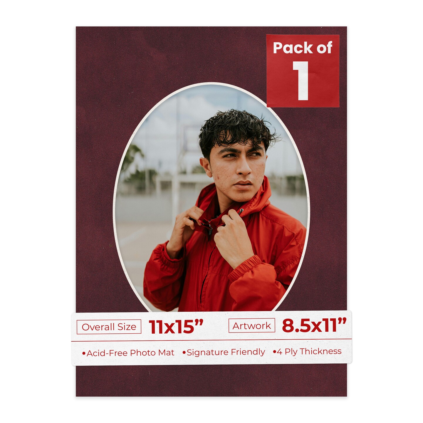 Dark Red Suede Mat Board for 11x15 Frames - Oval Opening for 8.5x11 Photos