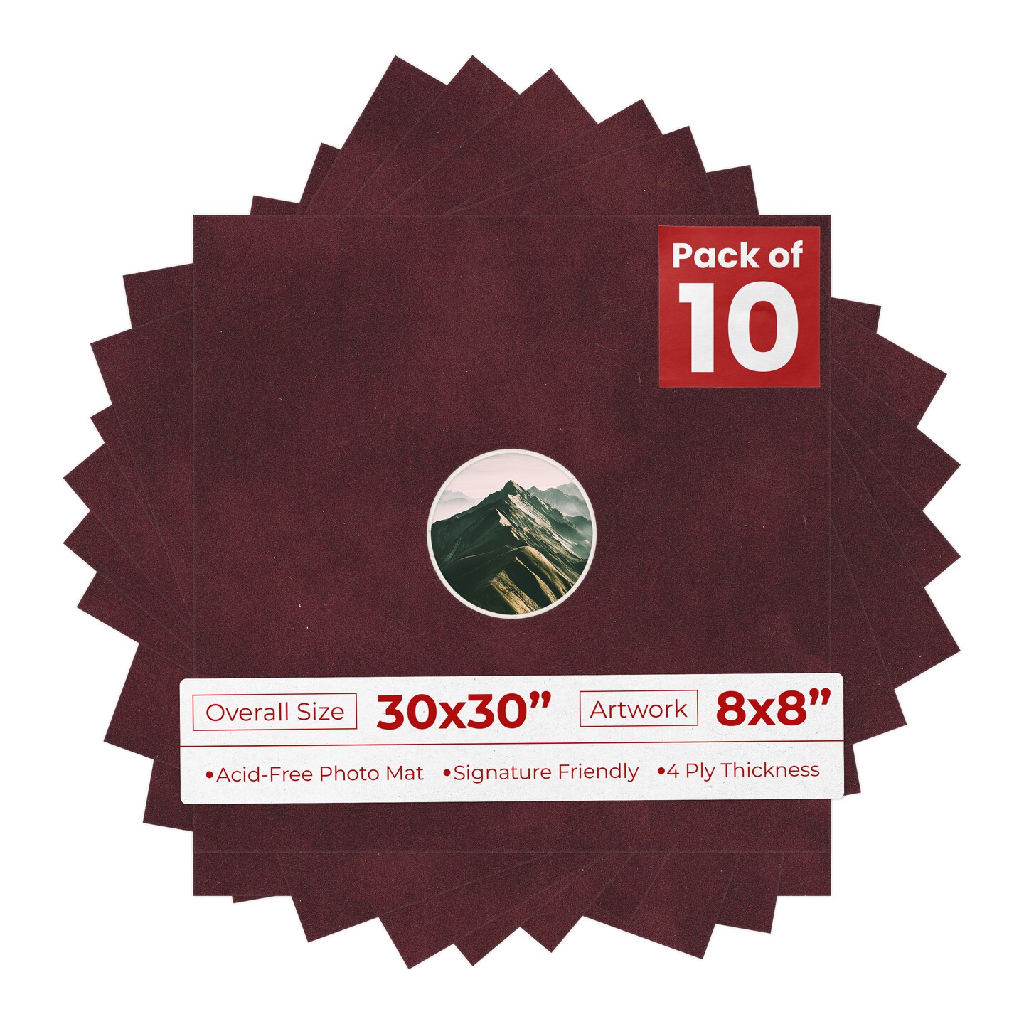 Dark Red Suede Mat Board for 30x30 Frames - Circle Opening for 8x8 Photos