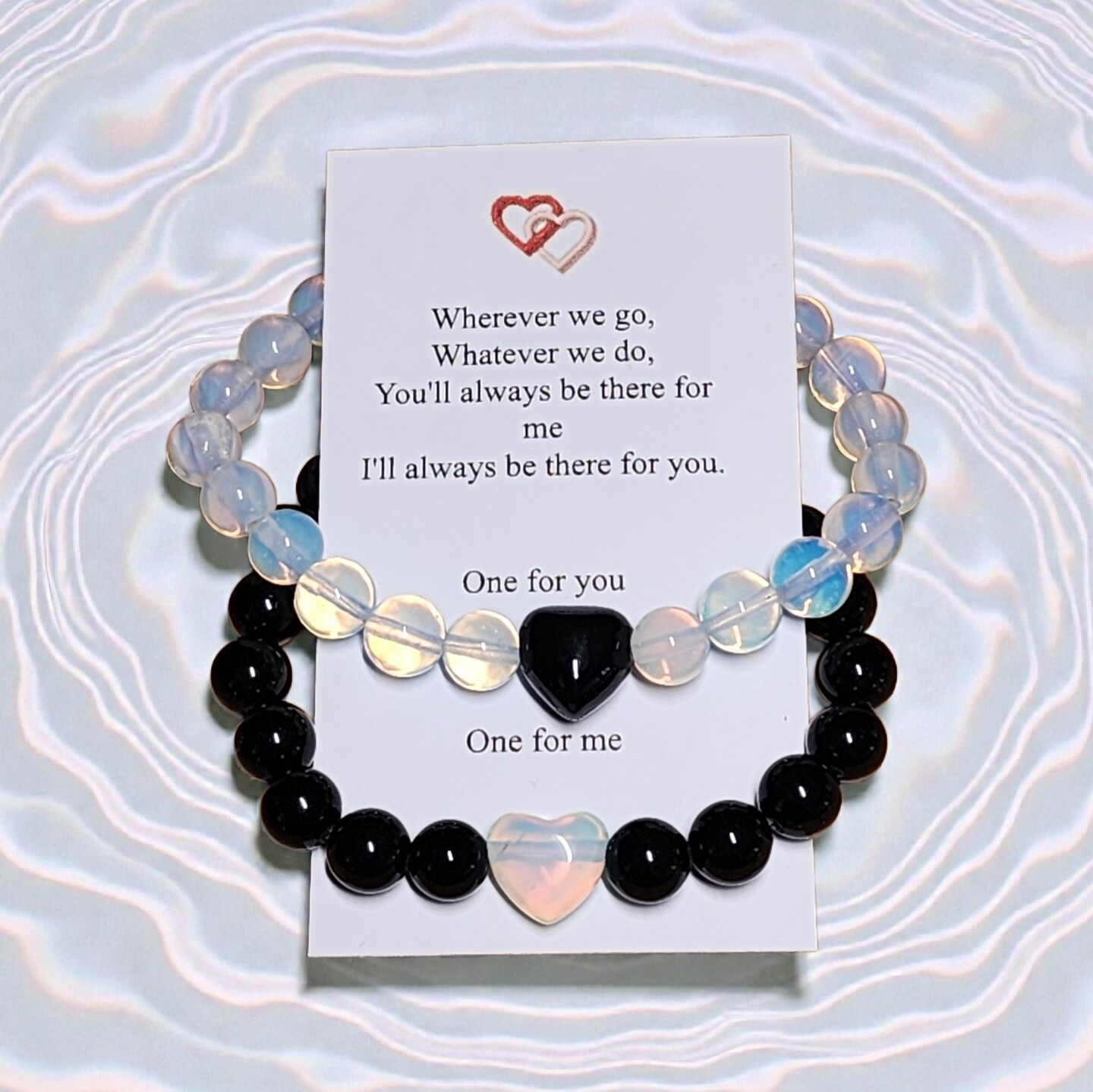 Stone Heart Magnetic Couples Bracelet Set - Black Onyx and  display picture 3