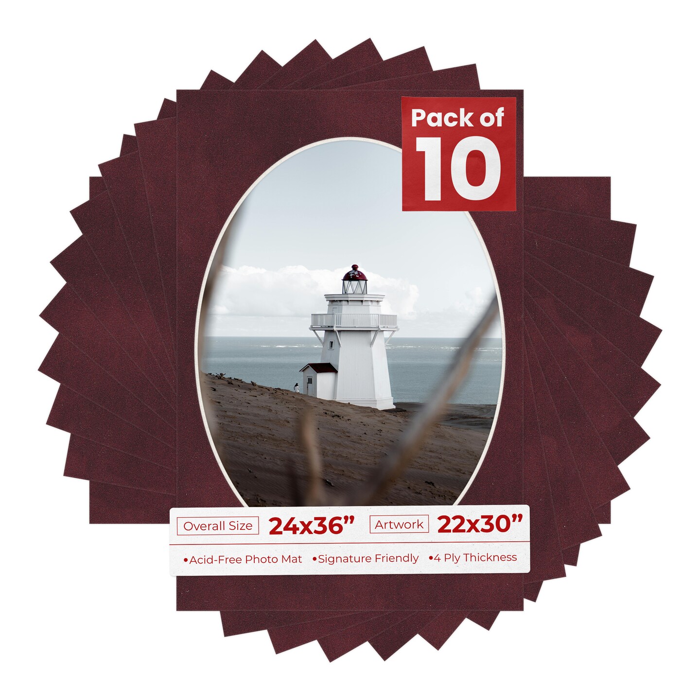 Dark Red Suede Mat Board for 24x36 Frames - Oval Opening for 22x30 Photos