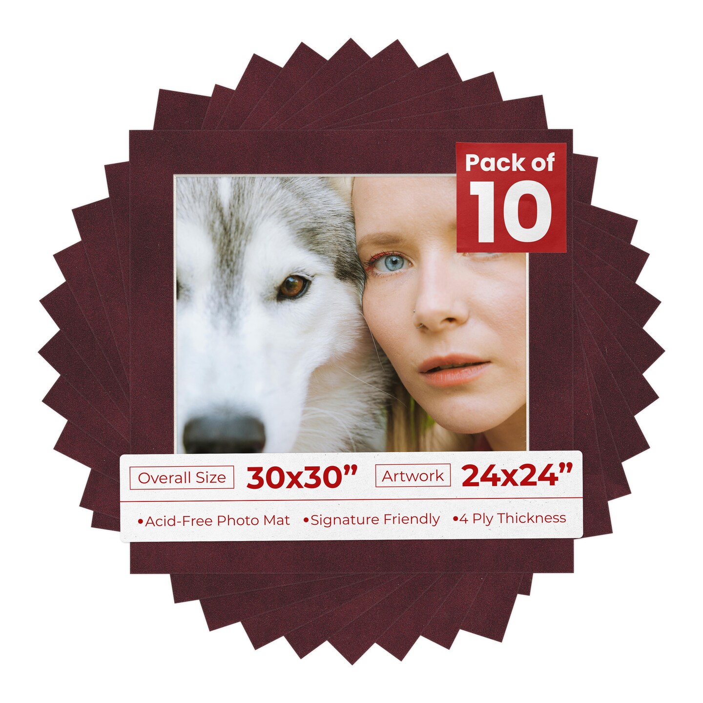 Dark Red Suede Mat Board for 30x30 Frames - Fits 24x24 Photos