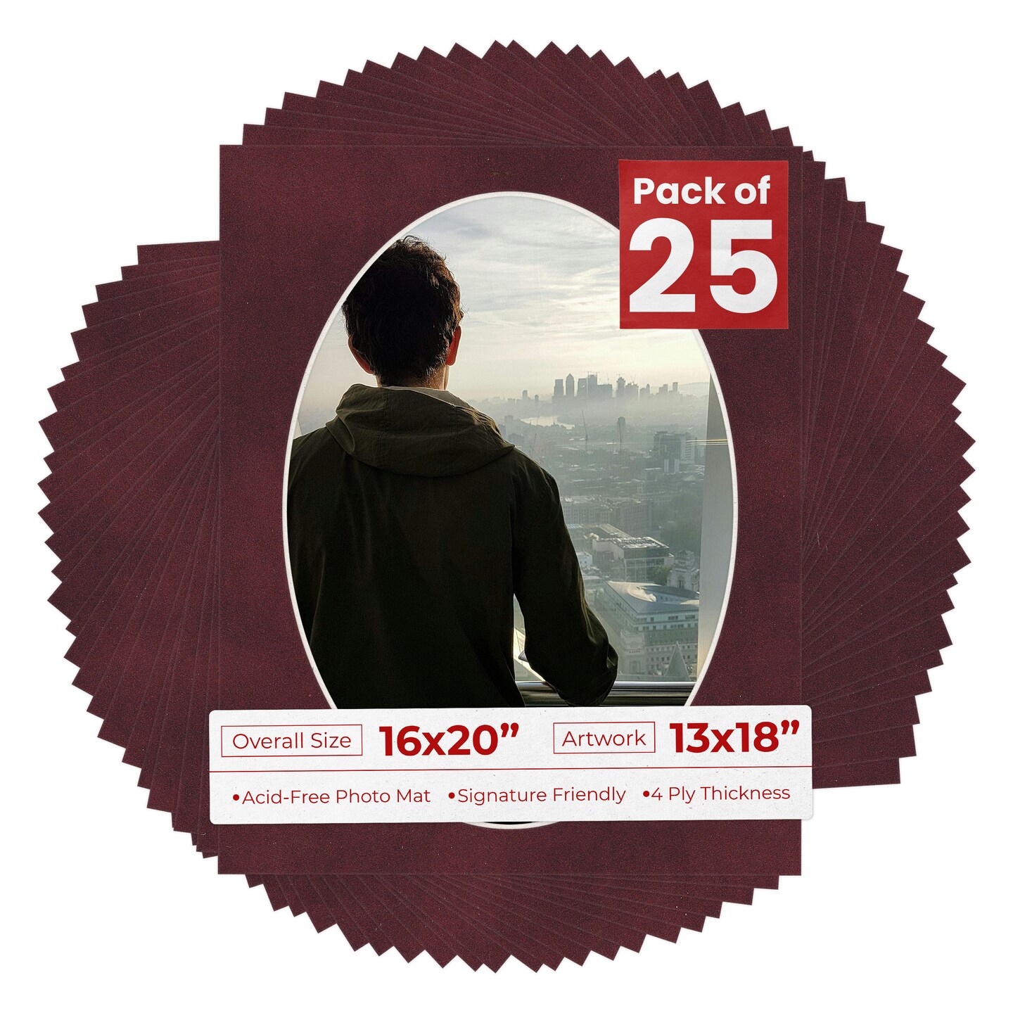 Dark Red Suede Mat Board for 16x20 Frames - Oval Opening for 13x18 Photos