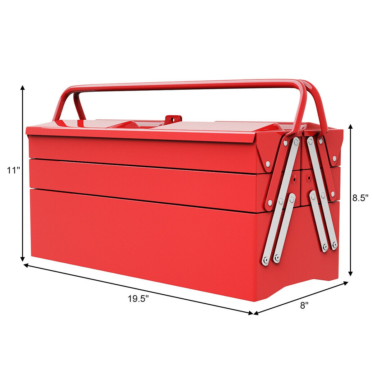 Red Steel 5-Tray Cantilever Toolbox 66 lbs Capacity with Portable Handle