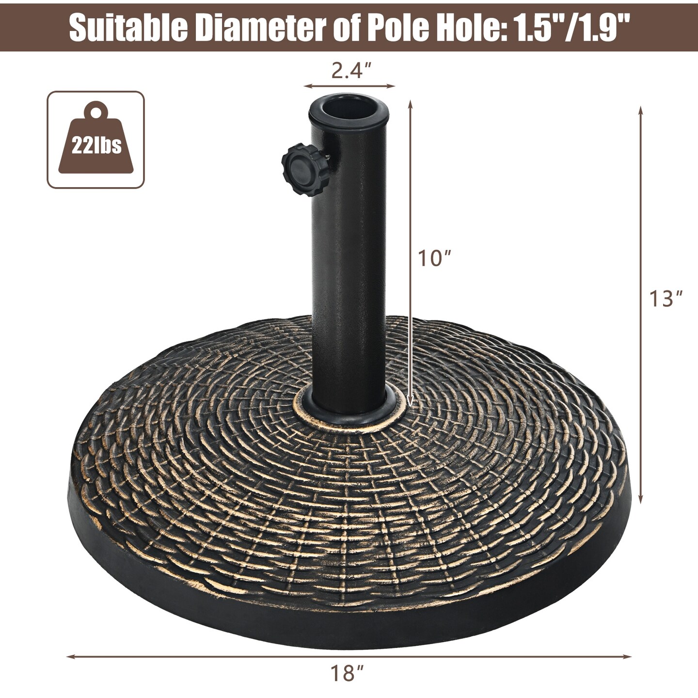 Outdoor 22Lbs Resin Umbrella Base with Wicker Design for Stability