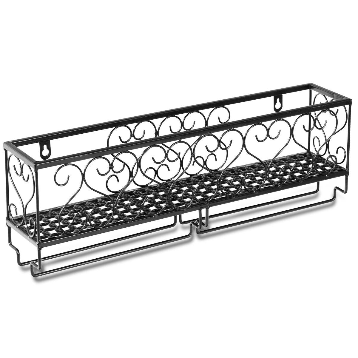 Black Iron Wall-Mounted Wine Rack for 5–6 Bottles and Glasses – Space Saving