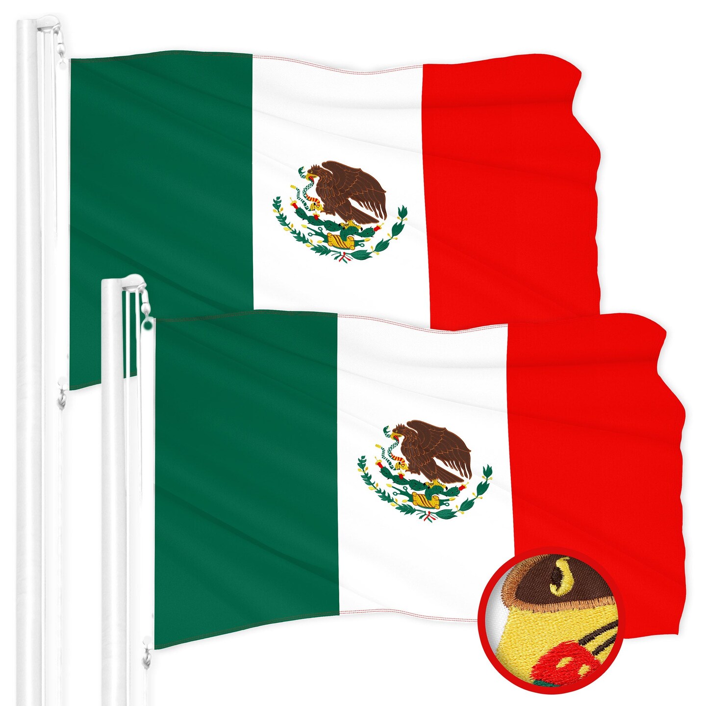 G128 2 Pack: Mexico Mexican Flag | 1x1.5 Ft | ToughWeave Series Embroidered 300D Polyester | Country Flag, Embroidered Design, Indoor/Outdoor, Brass Grommets
