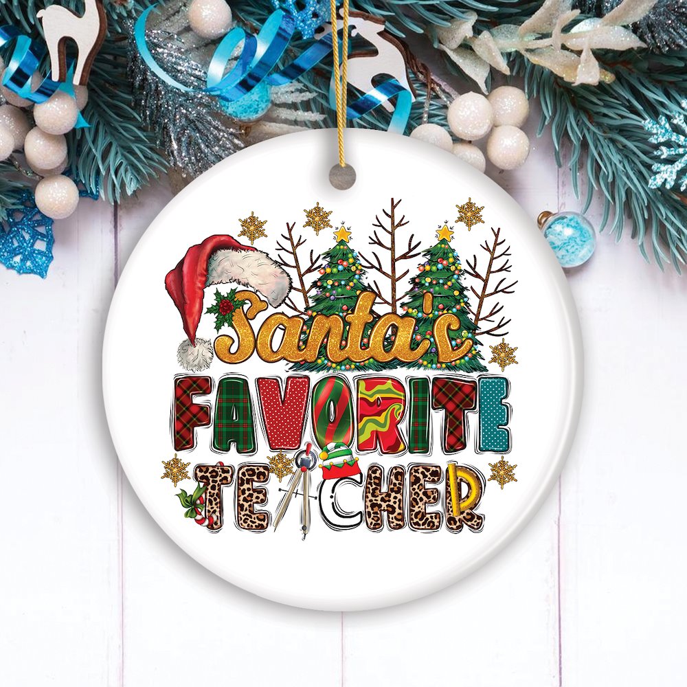 School Teacher Holiday Plaid Christmas Ornament Bundle, Ceramic Appreciation Gifts