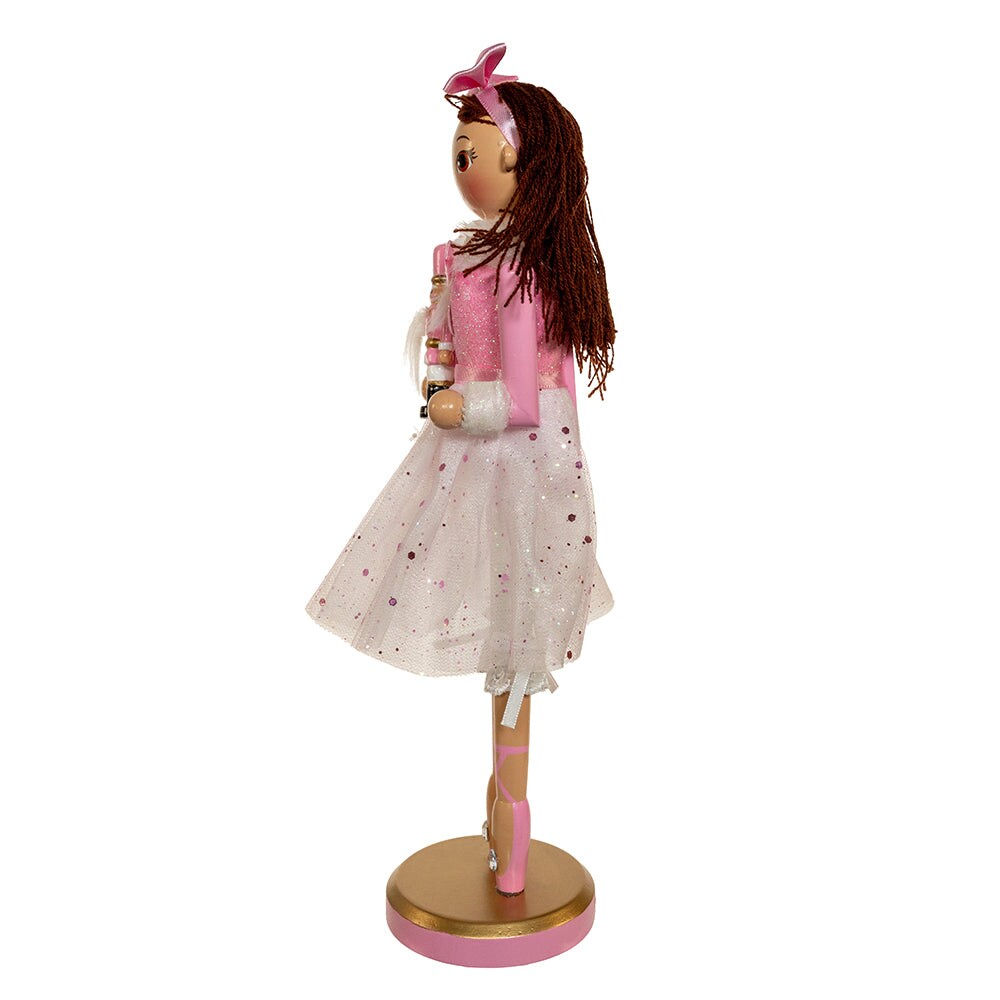 12&#x22; Pink Clara Ballerina Nutcracker with Brunette Hair &#x2013; Elegant Christmas Decoration