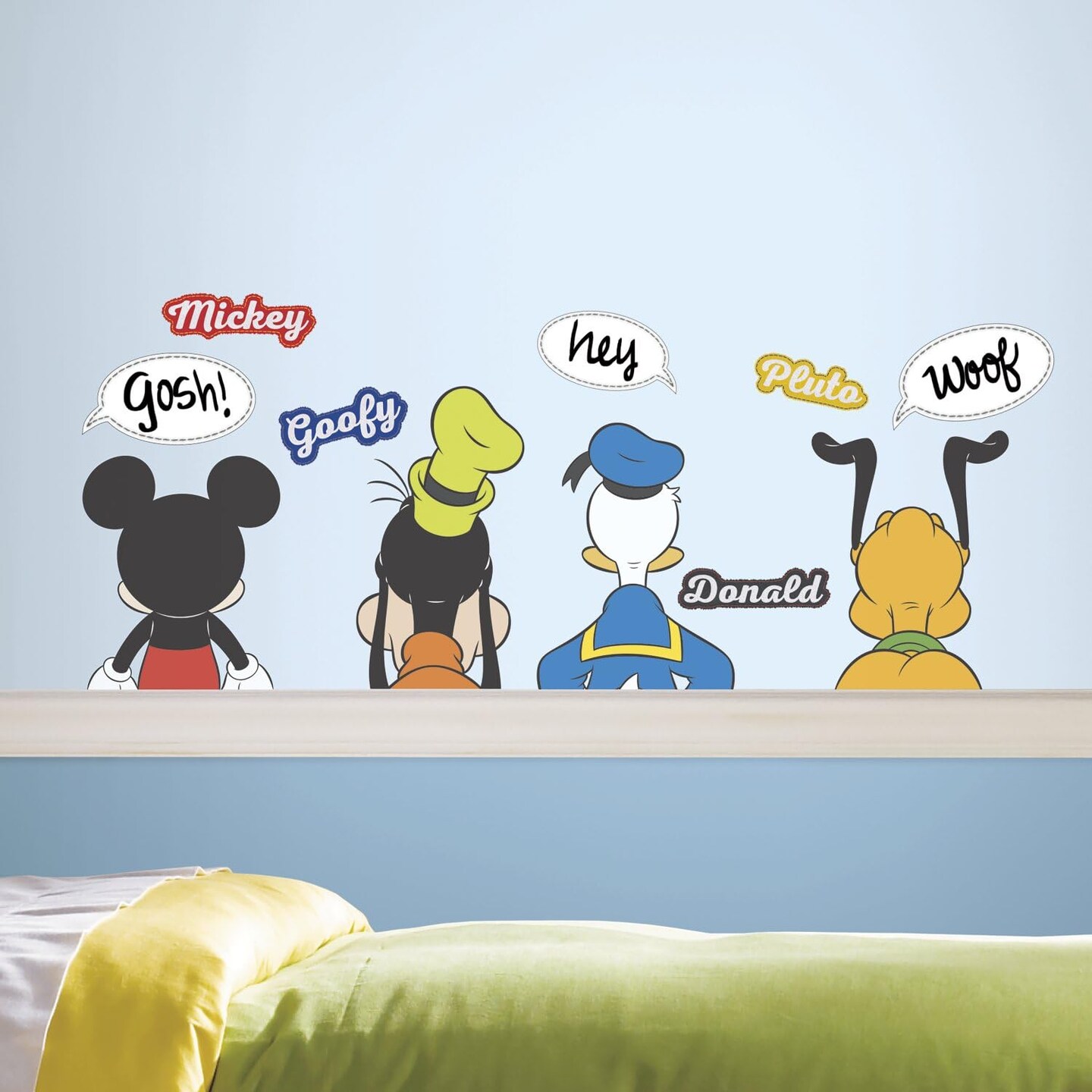 Disney Mickey & Friends Peel and Stick Wall Decals with Dry Erase,Blue, Red, Brown