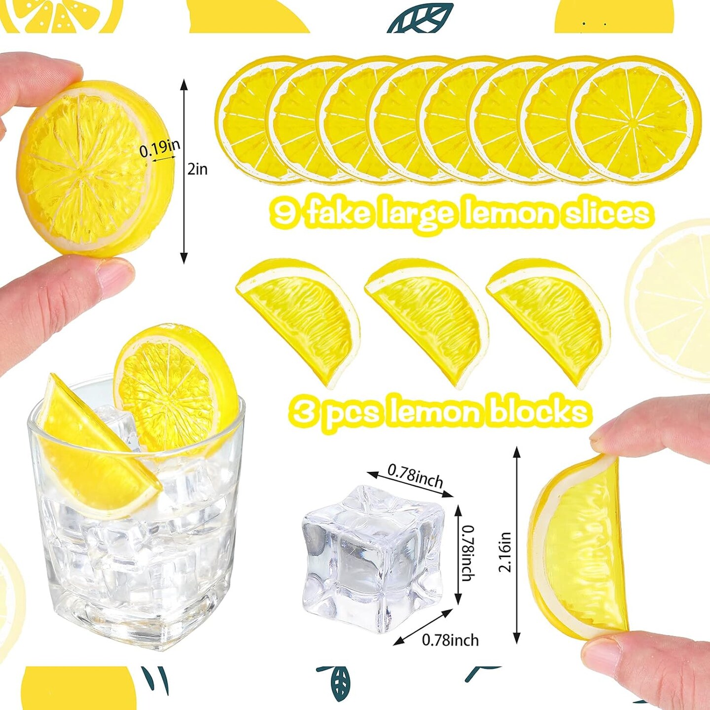 42 Pieces Acrylic Fake Lemon Slices Ice Cubes Artificial Plastic Lemon Slice Set