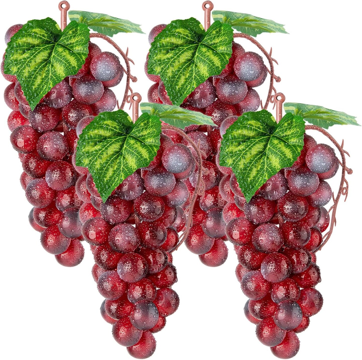 4 Bunches Plastic Lifelike Grapes - Red