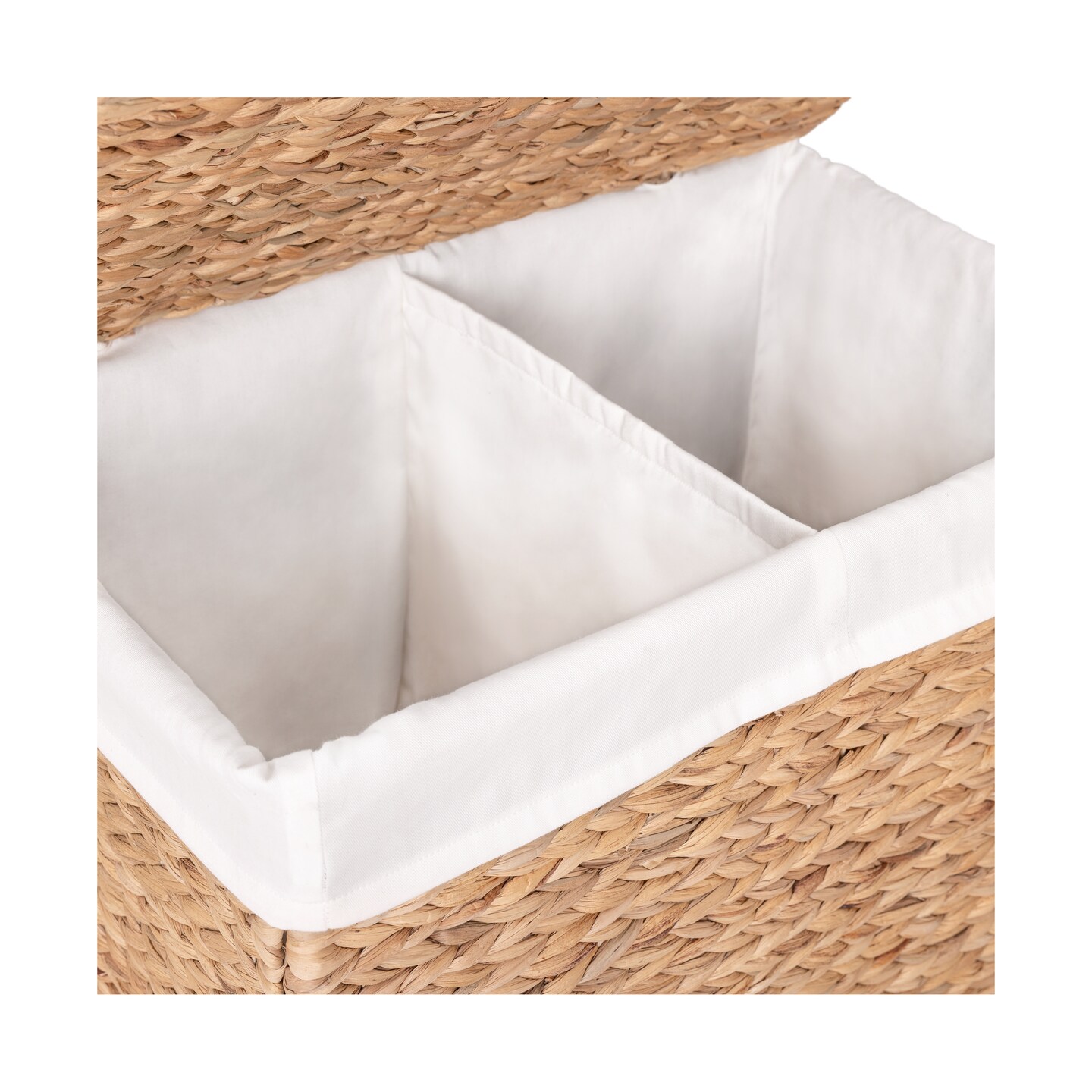 Seville Classics Natural Handwoven Lidded Double Laundry Hamper with Gold Sphere Casters