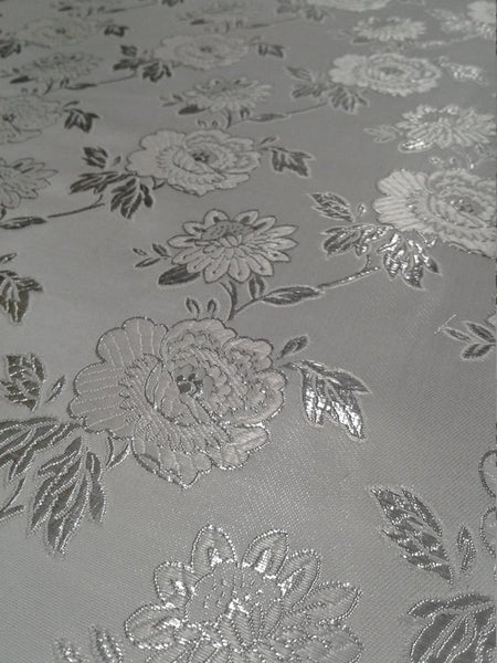 1 Yard Floral Metallic Jacquard Brocade Silver Fabric for Dresses Decor Upholstery 60 Inches Width