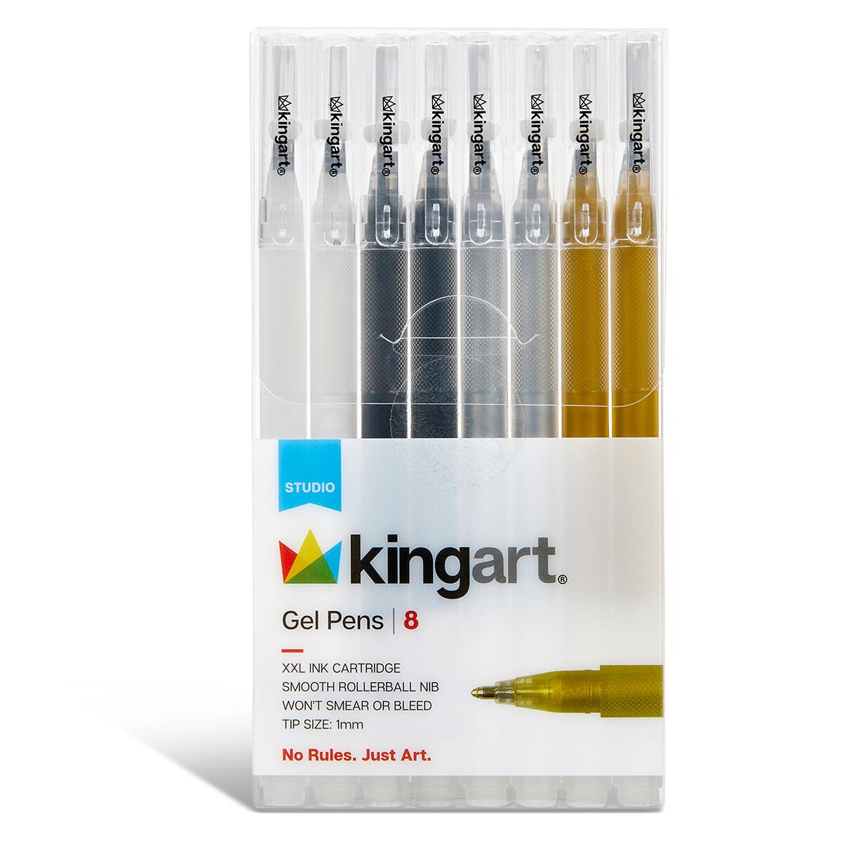 KINGART® Gel Pens – Black, White, Gold & Silver - 8 Count