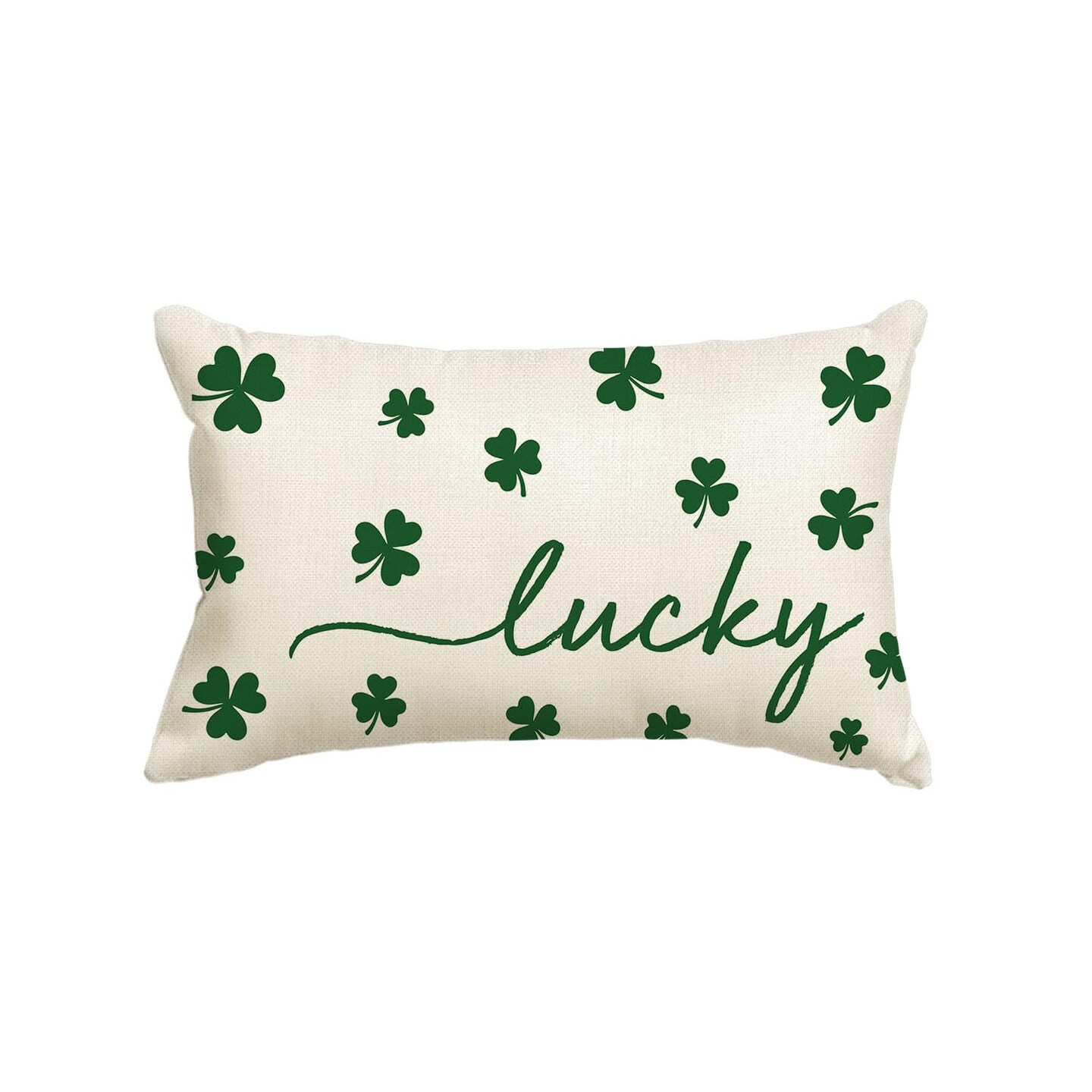St Patricks Day Lucky Clover White Throw Pillow Cover, 12 x 20 Inch Shamrock Green Cushion Case Decoration for Sofa Couch