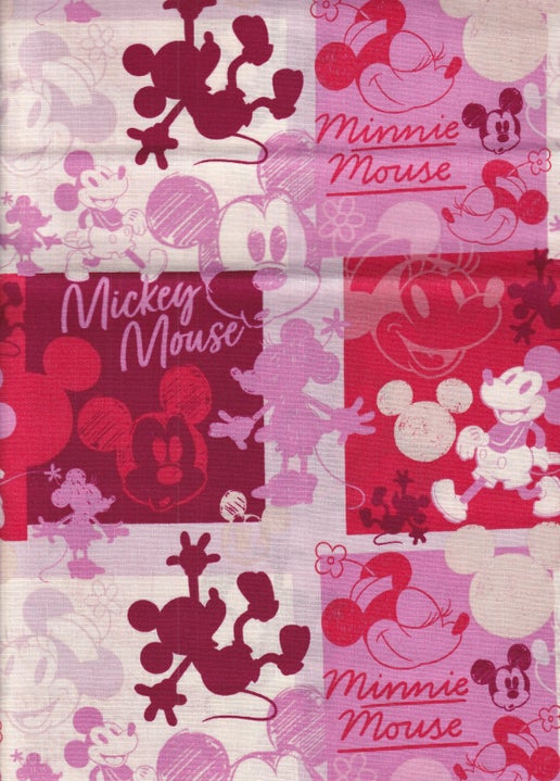 Licensed Disney Prints - Mickey and Minnie Patch Pink Cotton Fabric by the Yard