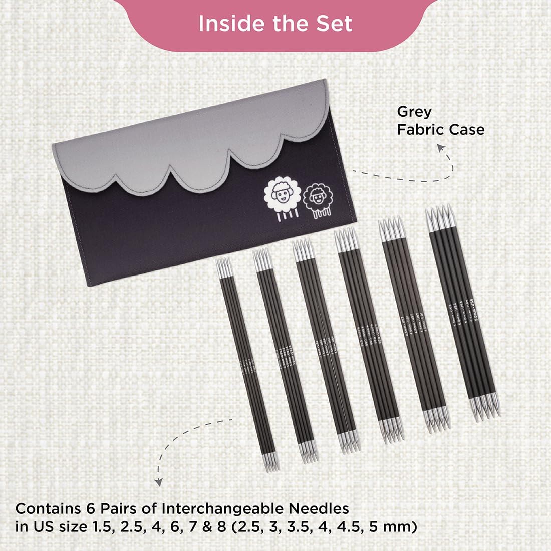 KnitPro Karbonz Starter Double Pointed Knitting Needle Set 8"(20cm)