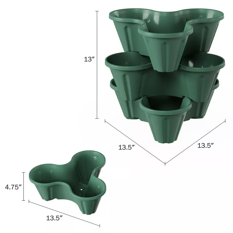 Green 3 Tier Vertical Plant Tower Indoor Outdoor Flower Pot Stackable Garden