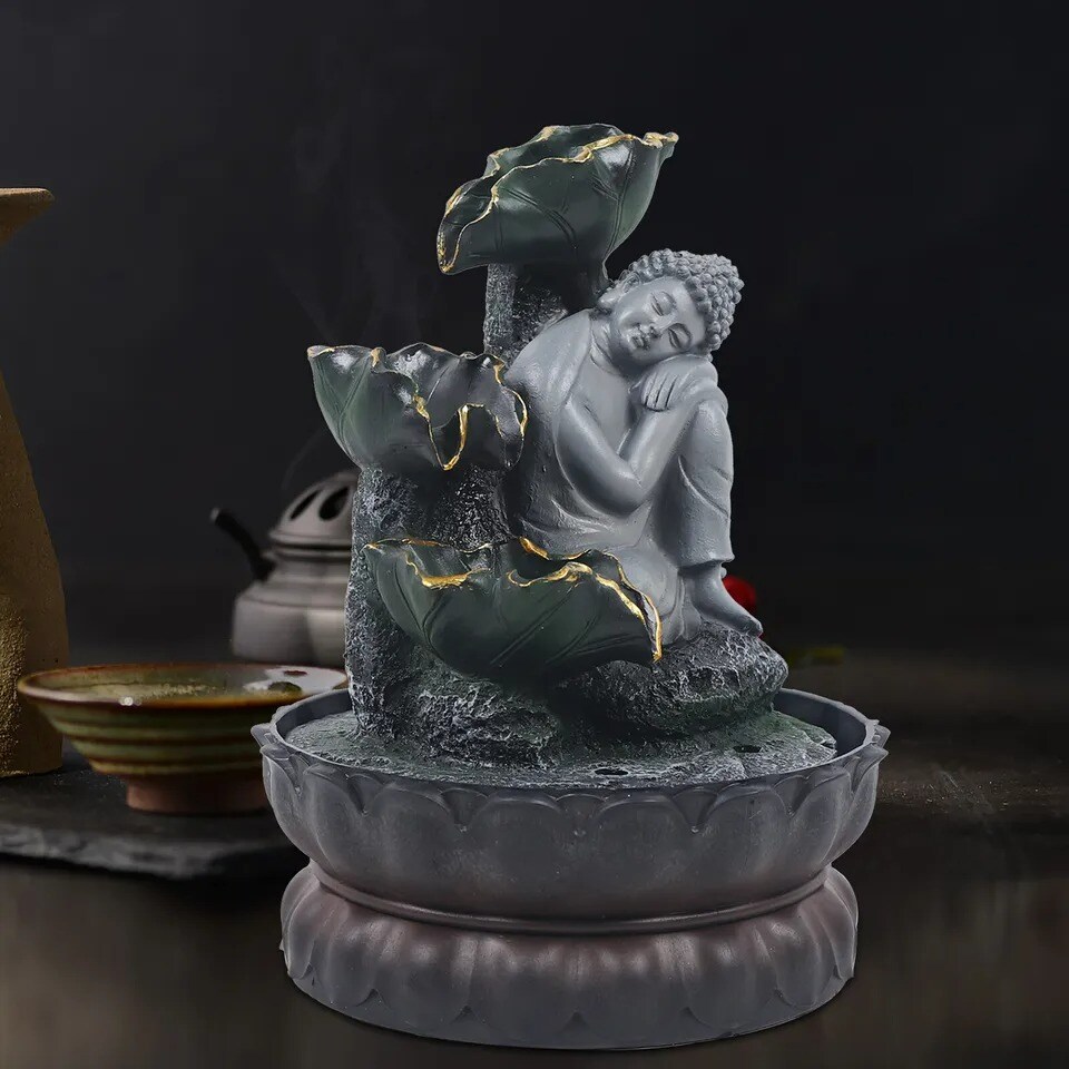LED Sleeping Buddha Statue Tabletop Water Fountain fit for Home&#x26;Office Decor