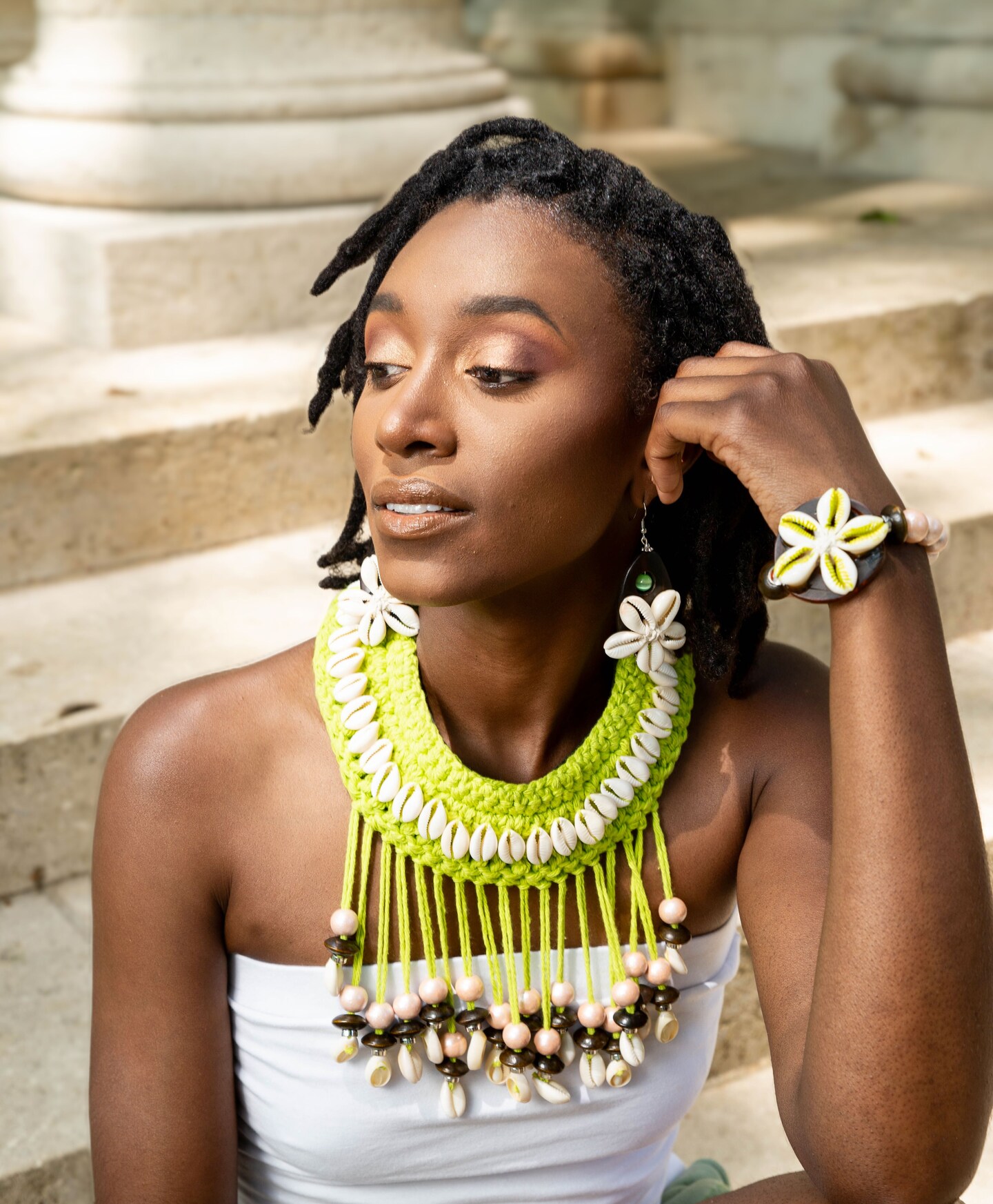 正規品 andmary Claire choker tops Lime Green Crochet Fringed Cowrie Shell Choker Set | MakerPlace by