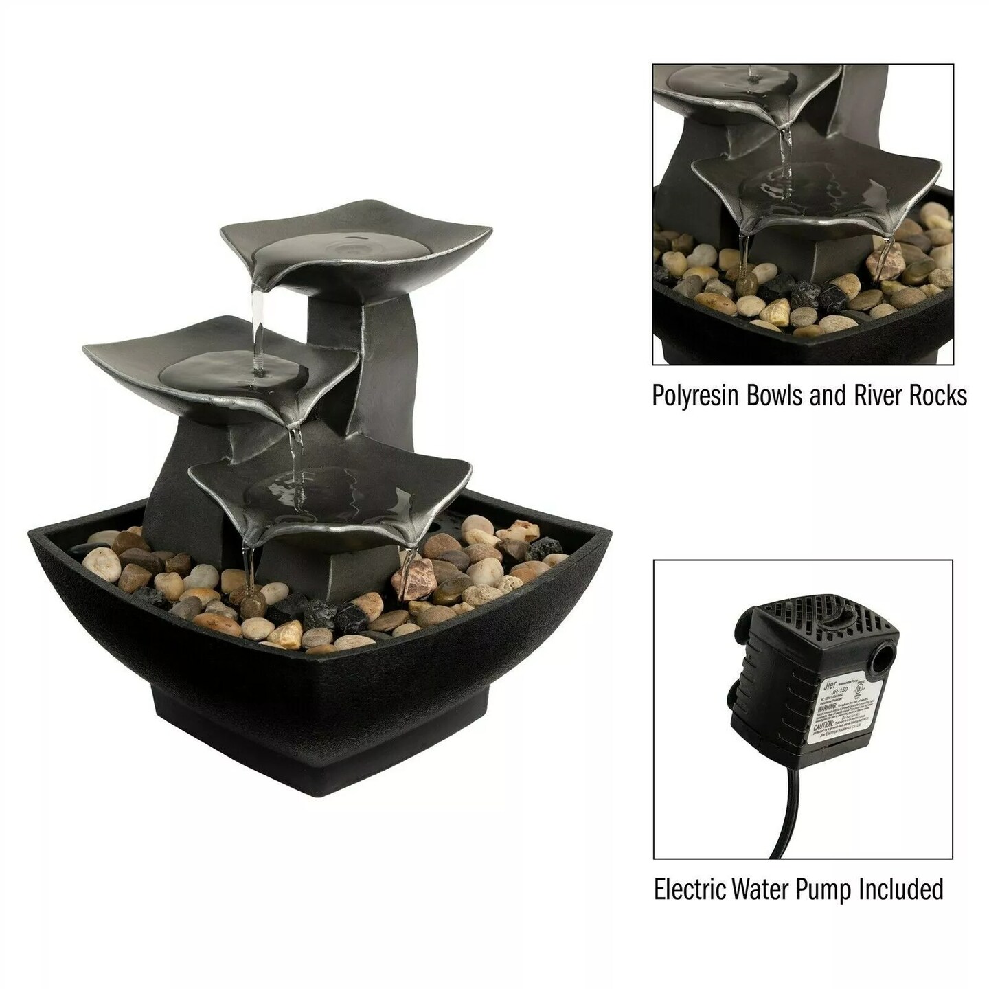 Tabletop Water Fountain Raku Bowls Waterfall Effect River Rocks Soothing Sound