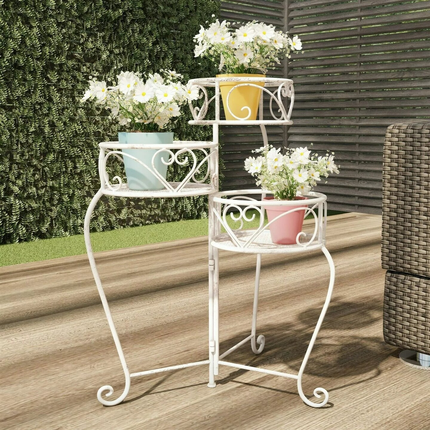 Plant Stand Indoor Outdoor Iron Metal Folding Garden Patio Display 3 Shelves