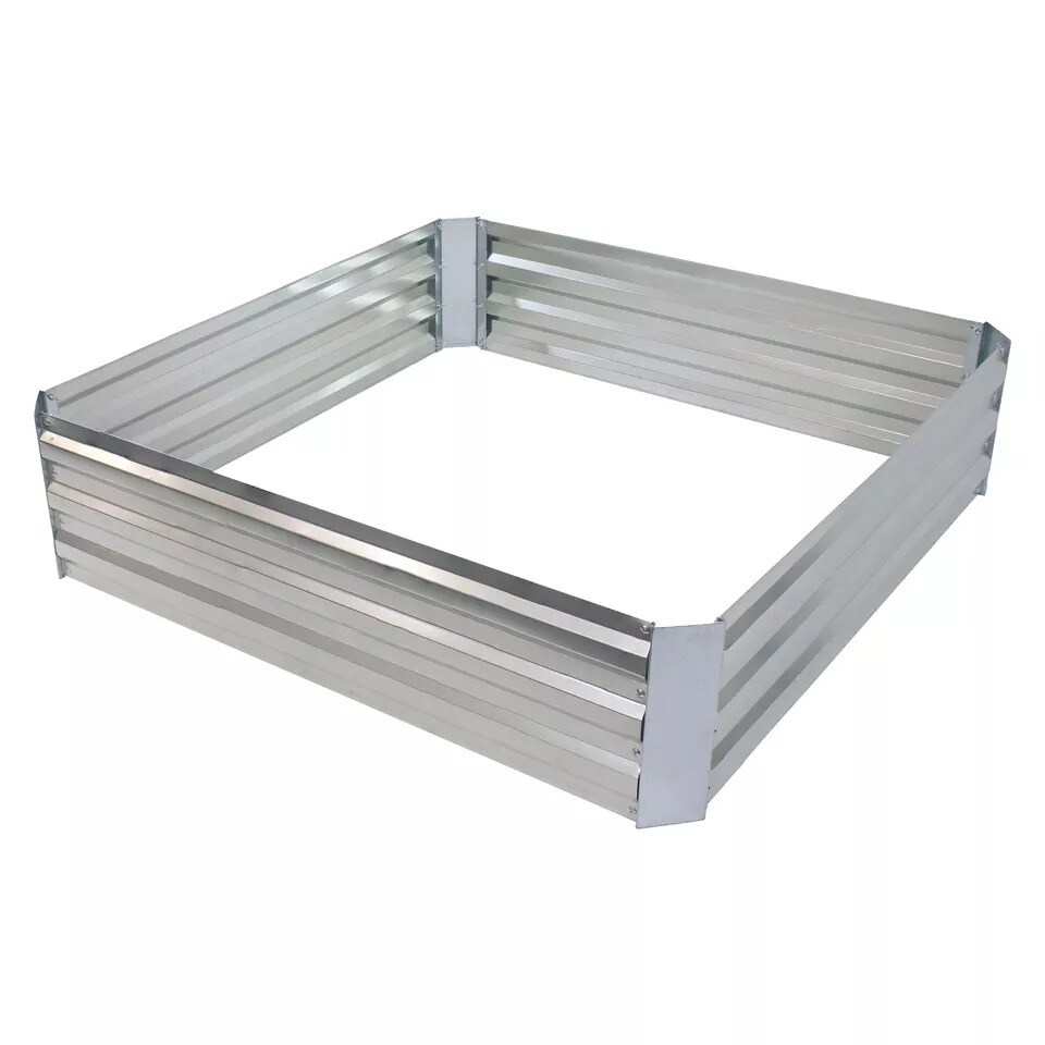Square Galvanized Steel Raised Planter Bed - 4 x 4 ft - Silver