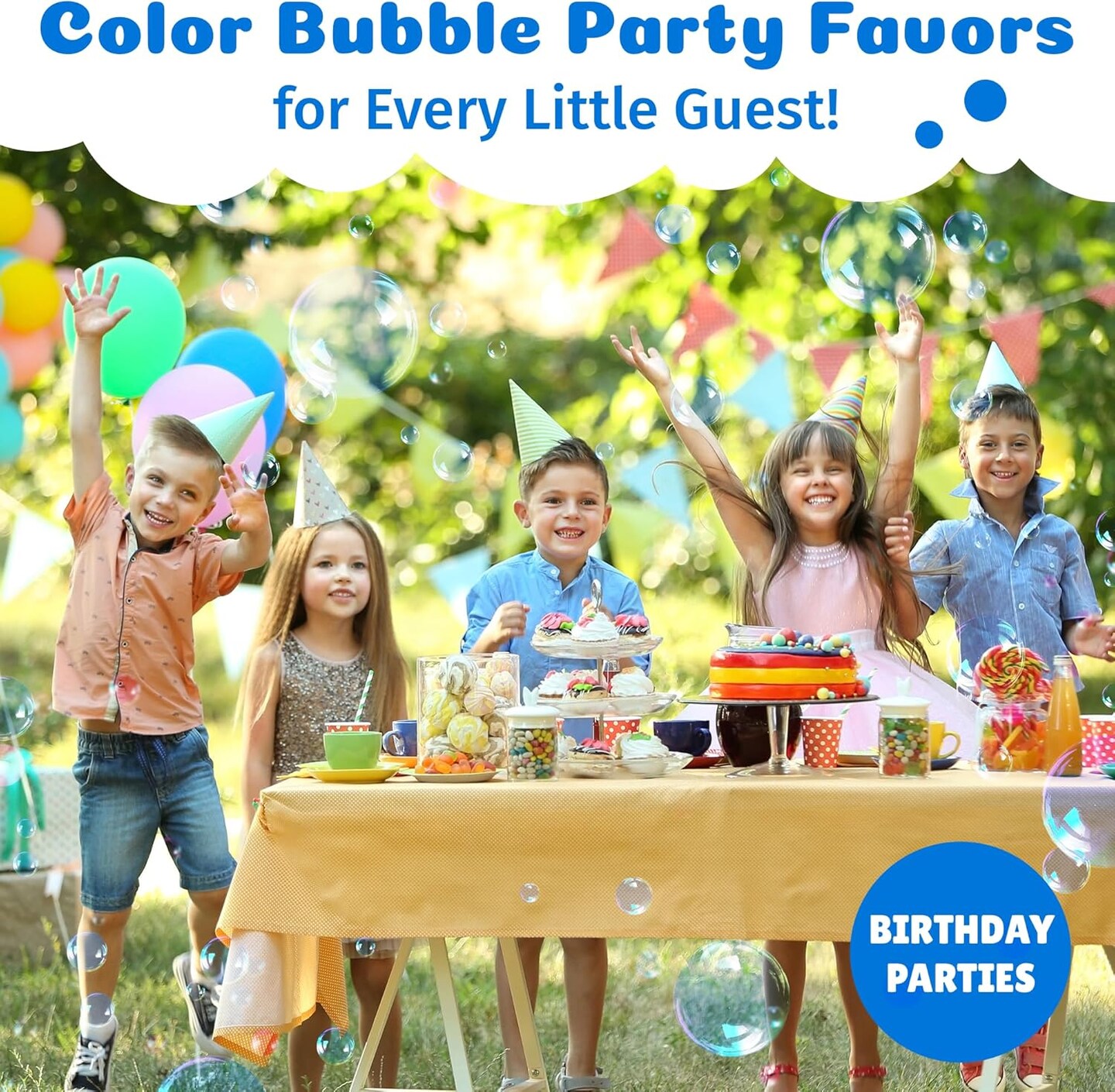 PoppinColorz Blazin&#x27; Blue Colour Bubbles for Kids, 8 Bubble Solution Kits with Bubble Wands - Non-Toxic Mini Bubbles Party Favours for Boy Gender Reveal, Birthday Bubble Party - Made in the USA.