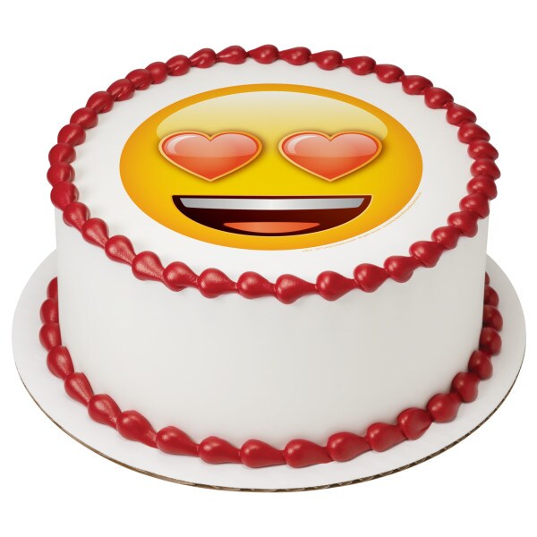 emoji&#x2122; Heart Eyes Edible Cake Topper Image 7.5&#x22; Round