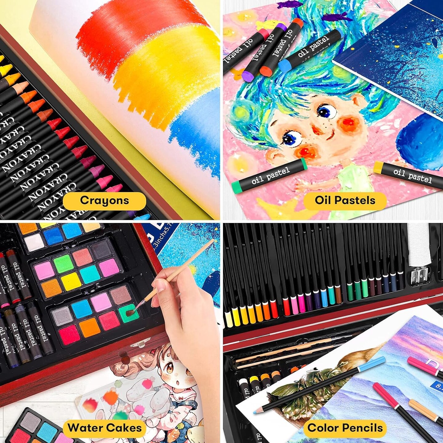 Art Supplies: 150-Pack Deluxe Wooden Art Set Crafts Drawing Painting Kit with 1 Coloring Book, 2 Sketch Pads, and Creative Gift Box for Adults Artists: Beginners, Kids, Girls, Boys
