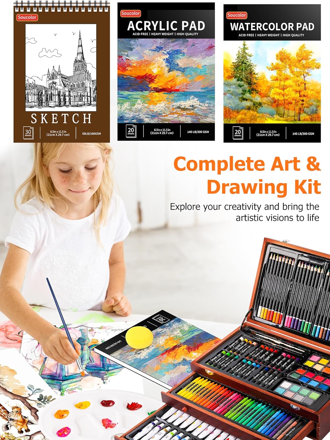 192-Pack Deluxe Art Set Drawing Painting Supplies Art Kit with Acrylic Pad, Watercolor Pad, Sketch Book, Canvases, Acrylic Paint, Crayons, Pencils, Gifts for Artists, Adults, and Children