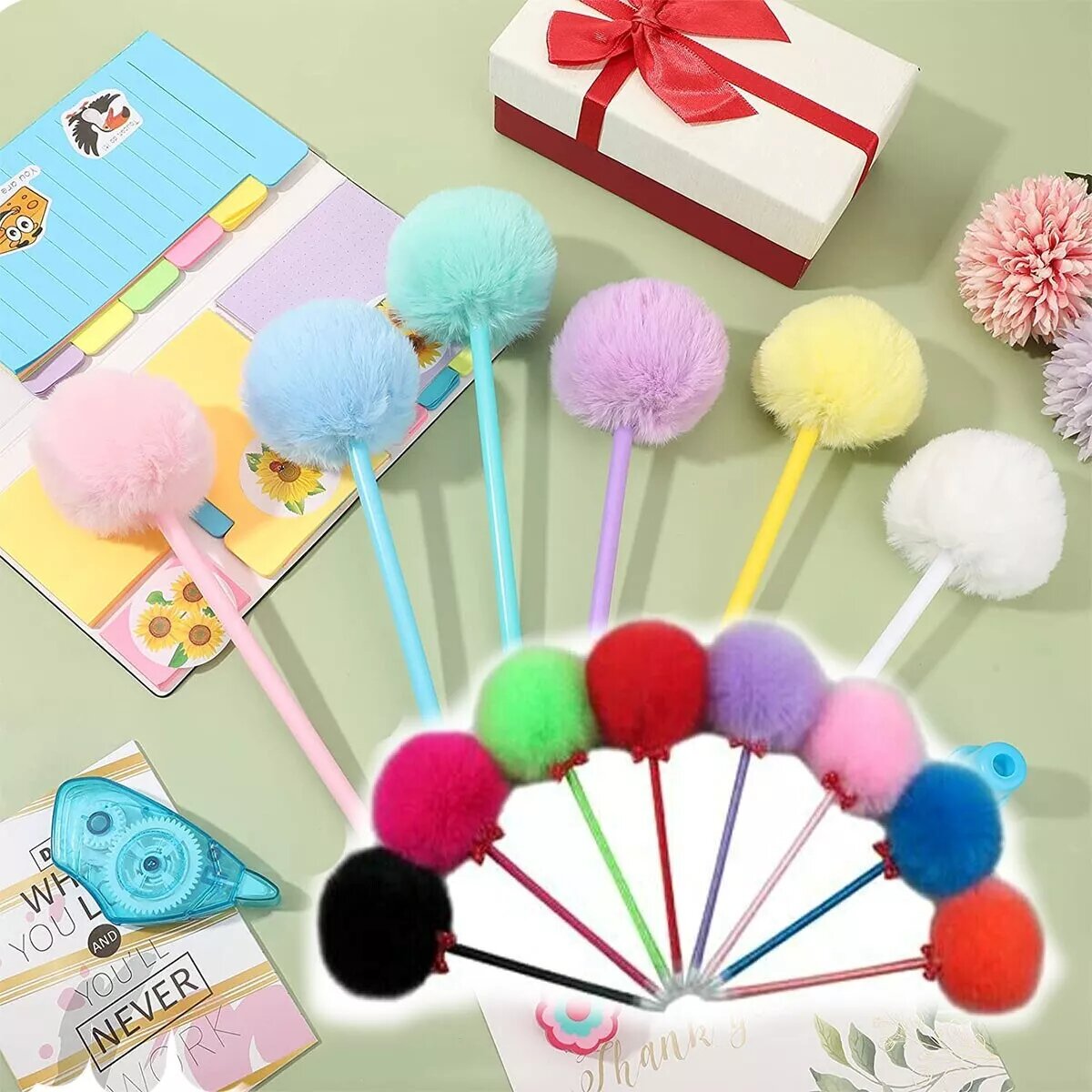 Kitcheniva 6 Pcs Pompom Pen Faux Fur Ballpoint