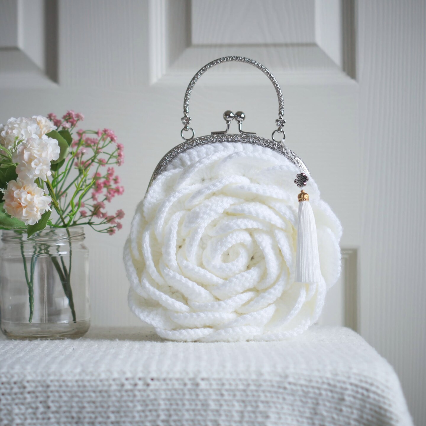 Crochet purse - White wedding bag -Flap bag - Crochet shoulder buy bag-Wedding purse